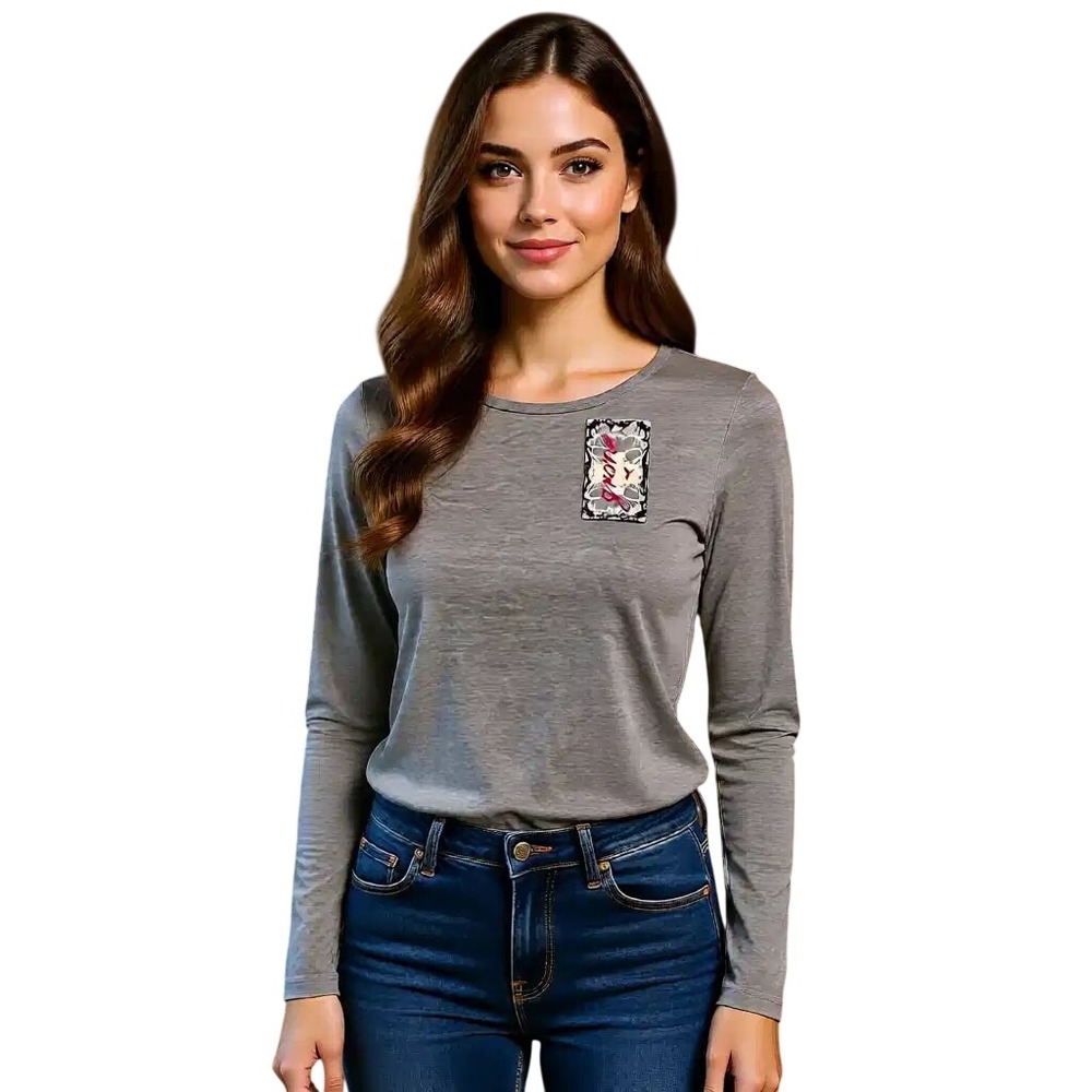 Grane Women's Gray Long Sleeve Crew Neck T-Shirt Top Size S‎ NWT